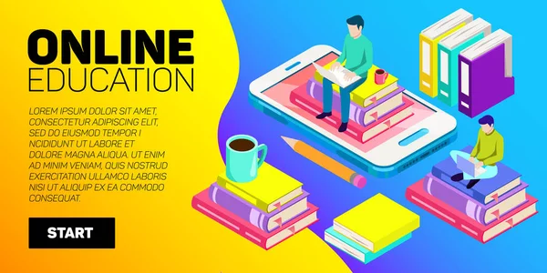 Isometric online education vector banner. E-learning. Imagination ad creativity. — Stock Vector