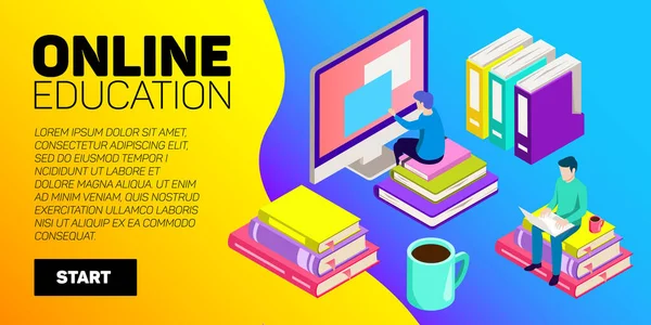 Isometric online education vector banner. E-learning. Imagination ad creativity. — Stock Vector