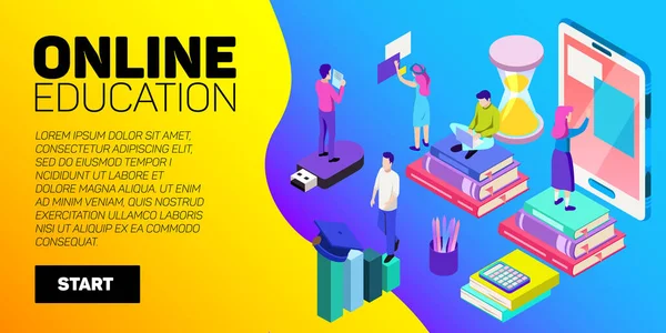 Isometric online education vector banner. E-learning. Imagination ad creativity. — Stock Vector