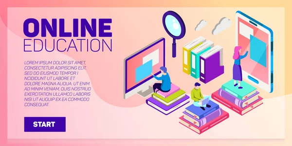 Isometric online education vector banner. E-learning. Imagination ad creativity. — Stock Vector