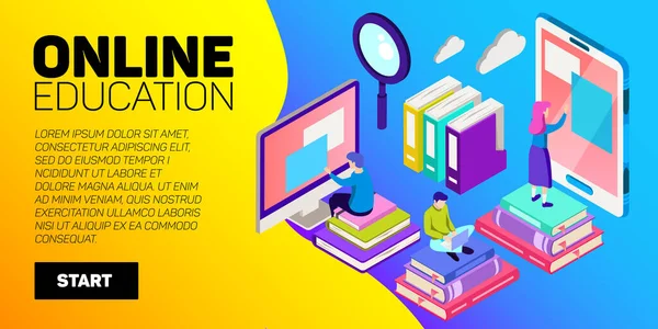 Isometric online education vector banner. E-learning. Imagination ad creativity. — Stock Vector