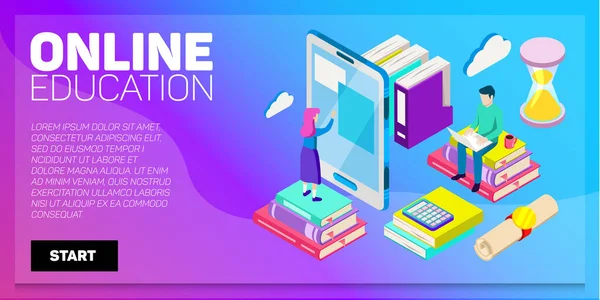 Isometric online education vector banner. E-learning. Imagination ad creativity. — Stock Vector