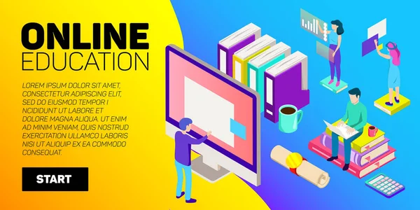 Isometric online education vector banner. E-learning. Imagination ad creativity. — Stock Vector