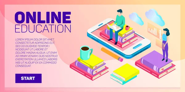 Isometric online education vector banner. E-learning. Imagination ad creativity. — Stock Vector