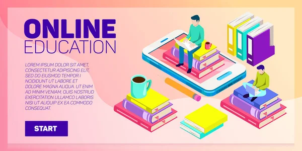 Isometric online education vector banner. E-learning. Imagination ad creativity. — Stock Vector