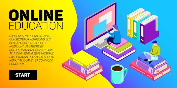 Isometric online education vector banner. E-learning. Imagination ad creativity. — Stock Vector