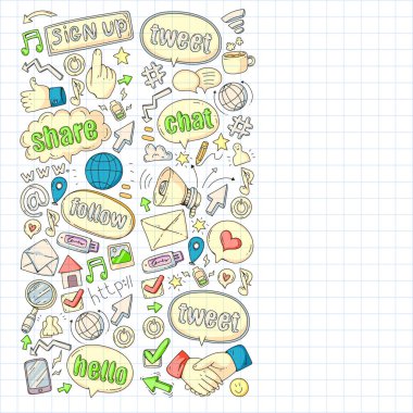 Sosyal medya, iş, yönetim vektör simgeleri. İnternet pazarlama, iletişim.