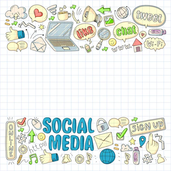 Social media, business, icone vettoriali di gestione. Internet marketing, comunicazioni . — Vettoriale Stock