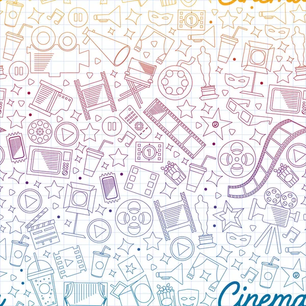 Cine, video. Doodle conjunto de iconos vectoriales. Megáfono, cámara, película. Teatro musical, entretenimiento.. — Vector de stock