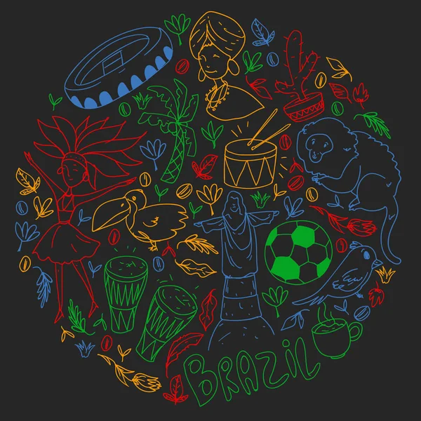 Рио-де-Жанейро Бразилия. Векторный узор с национальными символами . — стоковый вектор