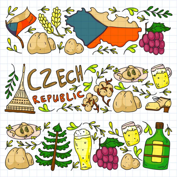 Εικονίδια διάνυσμα και σύμβολα. Εικονογράφηση της Τσεχικής Δημοκρατίας για πανό, αφίσες, φόντο. — Διανυσματικό Αρχείο