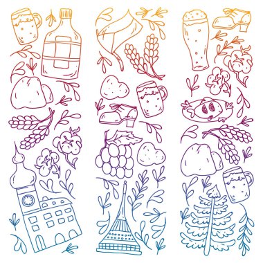 Vektör simgeleri ve sembolleri. Çek Cumhuriyeti afişler, posterler, arkaplan resimleri.