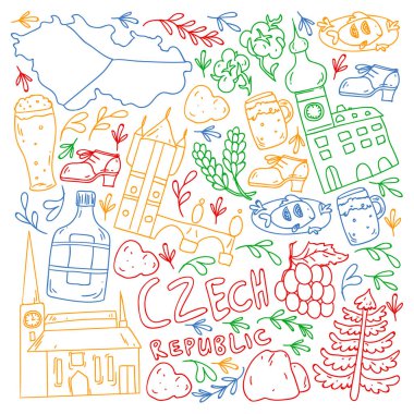 Vektör simgeleri ve sembolleri. Çek Cumhuriyeti afişler, posterler, arkaplan resimleri.