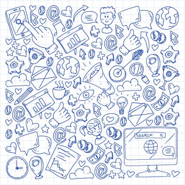 Dijital pazarlama, sosyal medya, iletişim, yönetim. Arka plan afiş için.