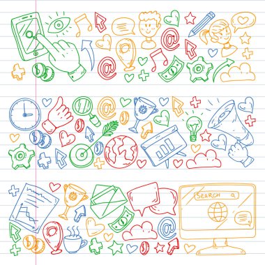 Dijital pazarlama, sosyal medya, iletişim, yönetim. Arka plan afiş için.