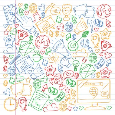 Dijital pazarlama, sosyal medya, iletişim, yönetim. Arka plan afiş için.