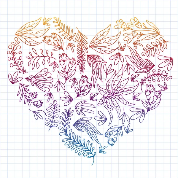 Vector de mano dibujado floral, hojas de elementos. Patrón para el logotipo, tarjeta de felicitación, diseño de la boda . — Archivo Imágenes Vectoriales