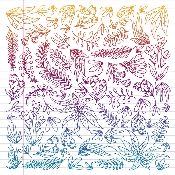 手ベクトル描かれた花、葉要素。ロゴ、グリーティングカード、ウェディングデザインのパターン. — ストックベクタ