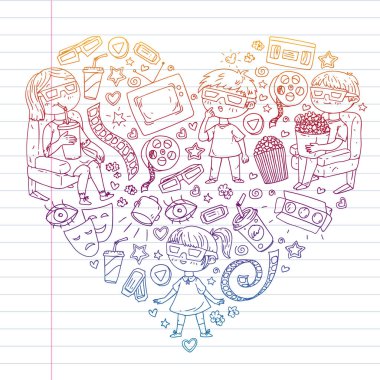 Çevrimiçi sinema. Film simgeleriyle vektör deseni.