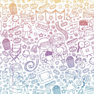 Çevrimiçi sinema. Film simgeleriyle vektör deseni.