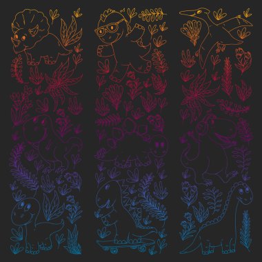 Dinozorlar, dinozorlar. Vektör desenli çocuklar kumaş, tekstil, çocuk odası duvar kağıdı. Çocuklar için İllüstrasyon.