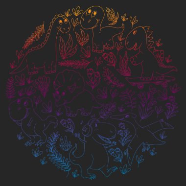 Dinozorlar, dinozorlar. Vektör desenli çocuklar kumaş, tekstil, çocuk odası duvar kağıdı. Çocuklar için İllüstrasyon.