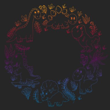 Dinozorlar, dinozorlar. Vektör desenli çocuklar kumaş, tekstil, çocuk odası duvar kağıdı. Çocuklar için İllüstrasyon.