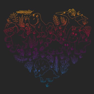 Dinozorlar, dinozorlar. Vektör desenli çocuklar kumaş, tekstil, çocuk odası duvar kağıdı. Çocuklar için İllüstrasyon.