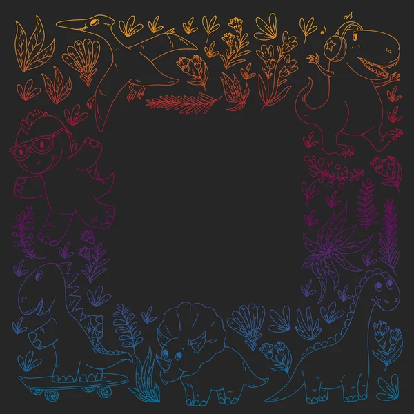 Dinozorlar, dinozorlar. Vektör desenli çocuklar kumaş, tekstil, çocuk odası duvar kağıdı. Çocuklar için İllüstrasyon.