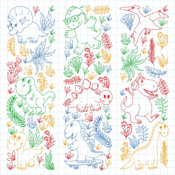Dinosaurier, Dinos. Vektor-Muster Kinder Stoff, Textil, Kinderzimmer Tapete. Illustration für Kinder. — Stockvektor