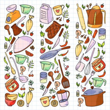 Cooking class. Kitchenware, utencils. Food and kitchen icons. clipart