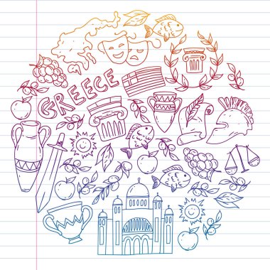 Yunanistan elemanları seyahat. Dergi, Web, Turizm için Yunanistan sembolleri