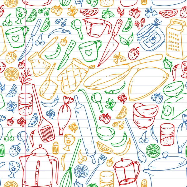 Clase de cocina. Utensilios de cocina, utencils. Iconos de comida y cocina . — Vector de stock