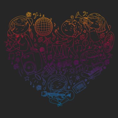 Çocuklar müzik çalın. Müzik eğitimi, tiyatro, okul.