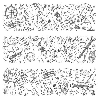 Çocuklar müzik çalın. Müzik eğitimi, tiyatro, okul.