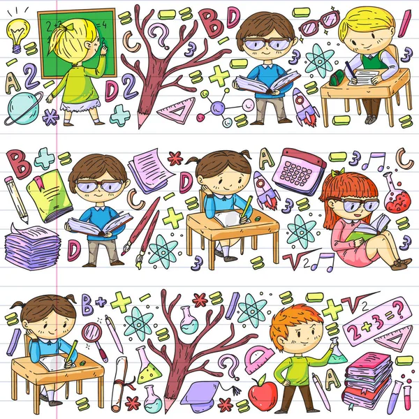 De vuelta a la escuela. Iconos vectoriales y elementos para niños pequeños, la universidad. Estilo Doodle, dibujo de niños — Archivo Imágenes Vectoriales