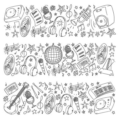 Online müzik eğitimi. Posterler ve afişler için müzikal model. Festival, karaoke, disko, rock.