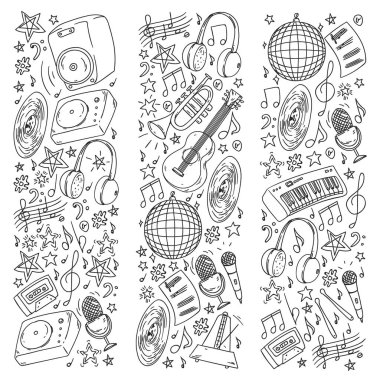 Online müzik eğitimi. Posterler ve afişler için müzikal model. Festival, karaoke, disko, rock.