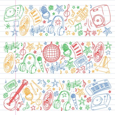 Online müzik eğitimi. Posterler ve afişler için müzikal model. Festival, karaoke, disko, rock.