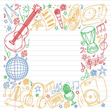 Online müzik eğitimi. Posterler ve afişler için müzikal model. Festival, karaoke, disko, rock.
