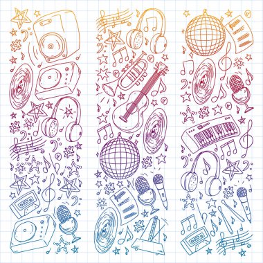 Posterler, afişler için müzik desen. Müzik Festivali, karaoke, disko, rock.