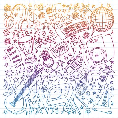 Posterler, afişler için müzik desen. Müzik Festivali, karaoke, disko, rock.