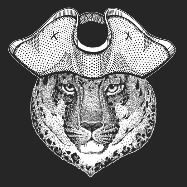 Leopárd, jaguár arc. Kalózsapka. Vadon élő állatok portréja. — Stock Vector