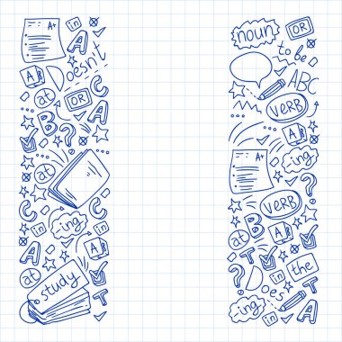 İngilizce kursları. İngilizce öğrenmedoodle vektör kavramı illüstrasyon.