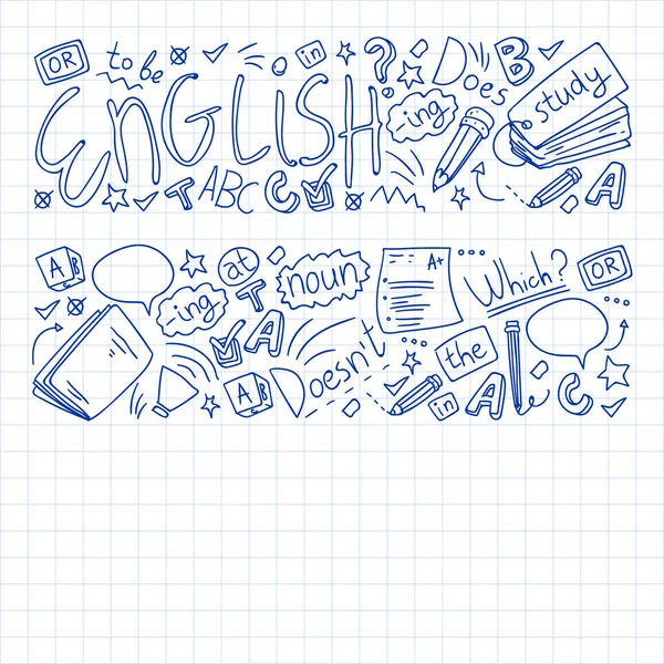 Μαθήματα αγγλικών. Εικονογράφηση διανυσματικής ιδέας της εκμάθησης αγγλικής γλώσσας. — Διανυσματικό Αρχείο