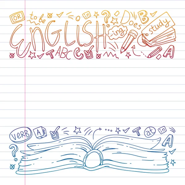 Μαθήματα αγγλικών. Εικονογράφηση διανυσματικής ιδέας της εκμάθησης αγγλικής γλώσσας. — Διανυσματικό Αρχείο