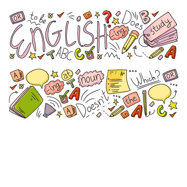 English courses. Doodle vector concept illustration of learning english language. — Stock Vector