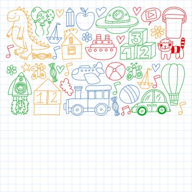 Anaokulu anaokulu çocukları. Çocuklar stil vektör modeli çiziyor. Birlikte büyümeyi öğrenin..