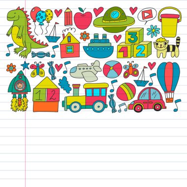 Anaokulu anaokulu çocukları. Çocuklar stil vektör modeli çiziyor. Birlikte büyümeyi öğrenin..