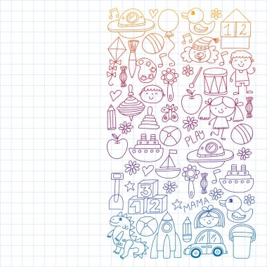 Anaokulu anaokulu çocukları. Çocuklar stil vektör modeli çiziyor. Birlikte büyümeyi öğrenin..